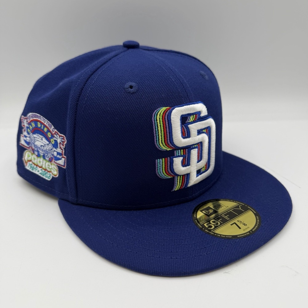 New Era 59Fifty San Diego Padres Hat Cap 7 5/8 Blue Quallcom‎ Stadium The Q 2003